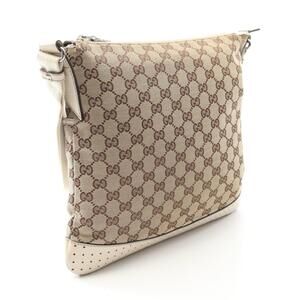 Gucci Shoulder GG Canvas White Tan Leather Bag Beige